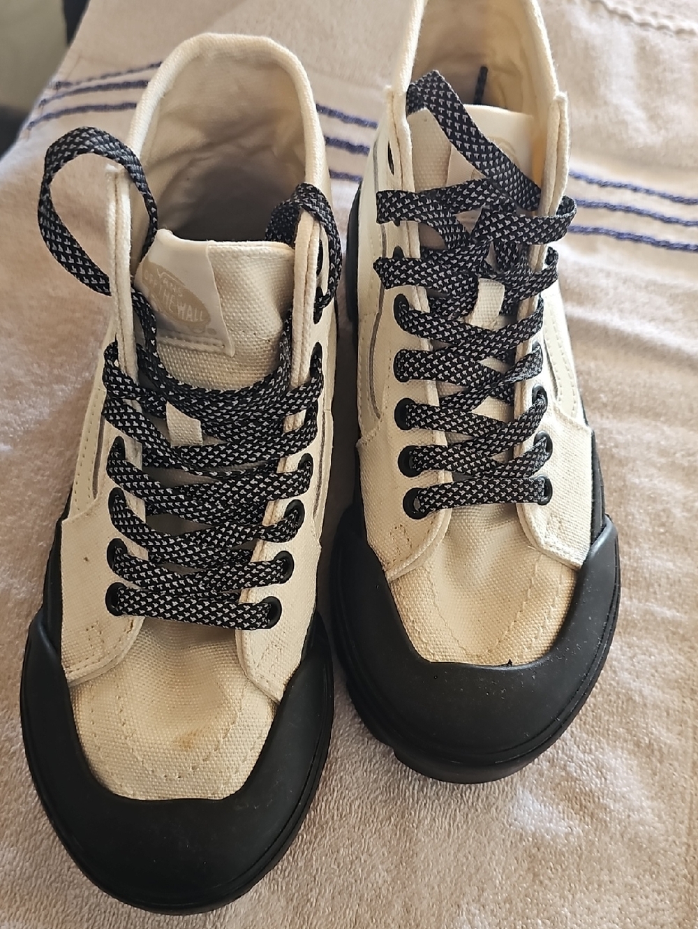 Canvas High-Top Sneakers in Cream with Black Toe
